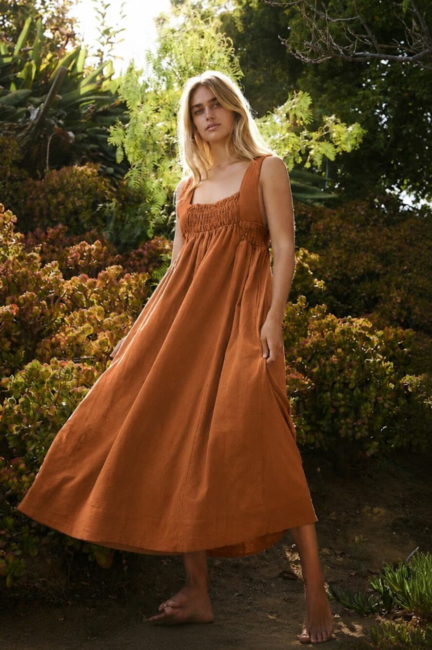 FREE PEOPLE Delphine Midi Dress Rusted Brown Sz L $128 {3X45}
